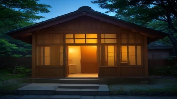男士居家工坊场景：工具整齐挂在木质工具墙上，男性正在用手工具制作木器，昏黄灯光营造专注工匠氛围